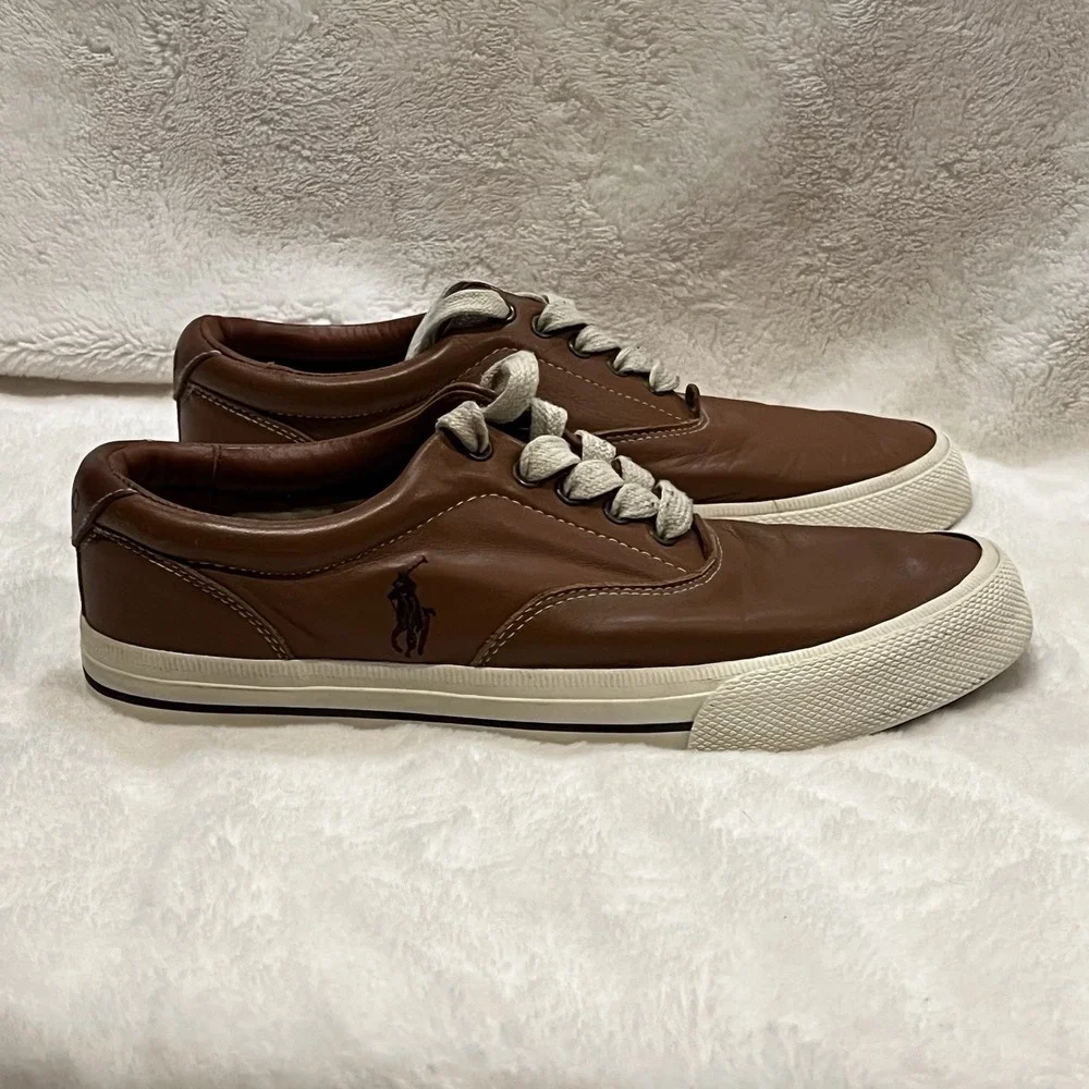 Polo Ralph Lauren Shoes Mens 10.5D Vaughn Casual Sneaker‎ Brown Leather Lace Up